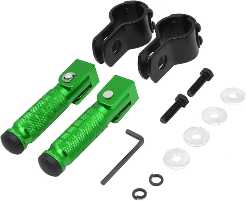 YWLUWEI M8 Motorcycle Foot Rests Fit 1.22-1.29in Motorbike Brackets Foldable Foot Pegs Front Footpeg Rear Footpeg Anti-Skid Rearsets Folded Footrest 90 Degree Fixed Folding Passenger Pedal Supports (Green) - Image 5